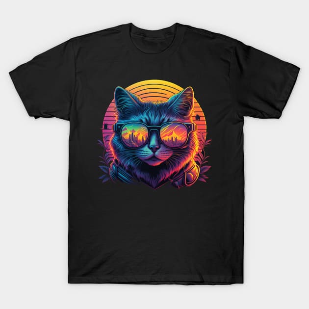 Retrowave Cat T-Shirt by MitchLudwig